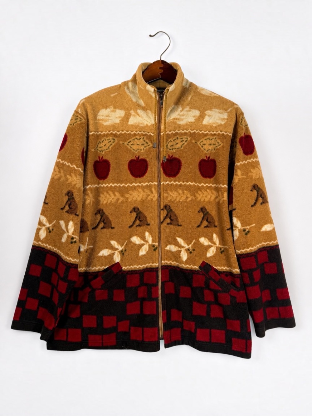 Tanjay Apple Dog Novelty Fleece Full Zip Jacket 1X Cottagecore